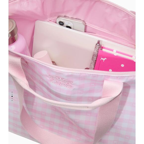 PINK x LoveShackFancy Tote Bag Icon Gingham Pink and White NWT - Picture 3 of 3